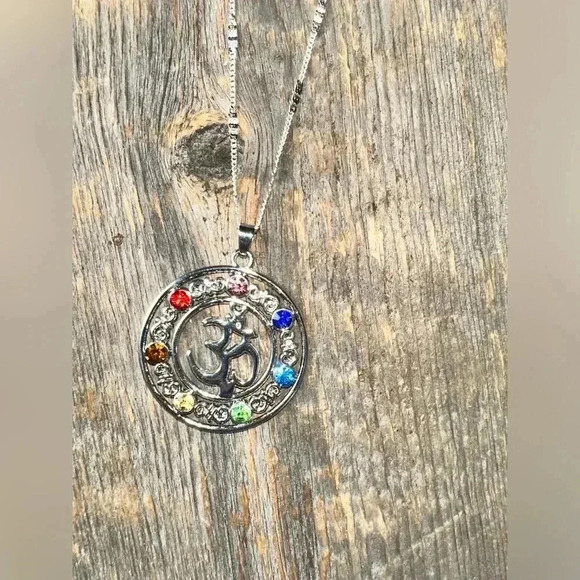 925 sterling silver chain,multi color stone pendant yoga Aum mediation - Picture 11 of 16
